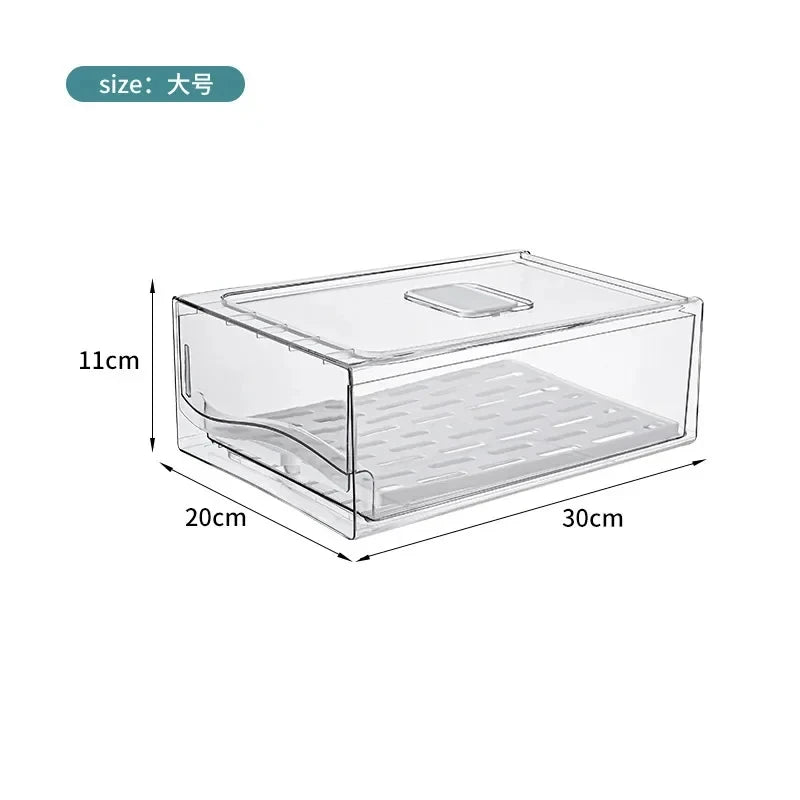 Caja de almacenamiento para refrigerador de cocina, cajón de mantenimiento fresco, grado alimenticio, huevos y carne, acabado co