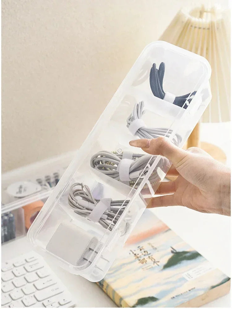 Data Cable Organizer Transparent  Case Classification Dustproof Card Organizer with Lid Clutter Collection Box for Office Home