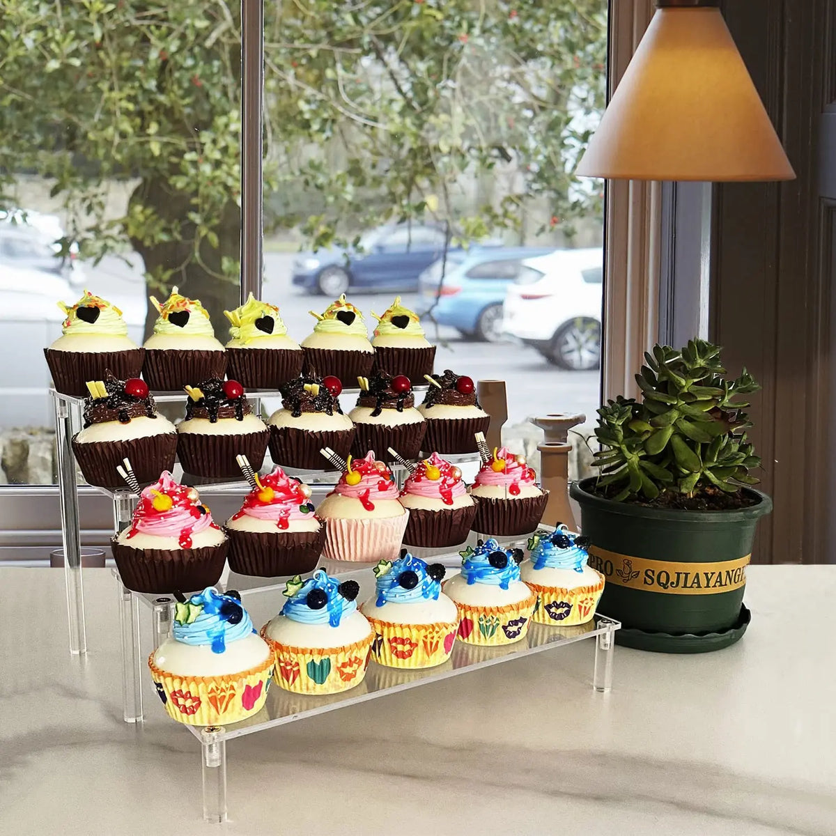 1-5 Tier Acrylic Display Stand,Clear Display Riser Rack for Cupcake,Perfume Doll Décor and Organizer Amiibo Funko POP Figures