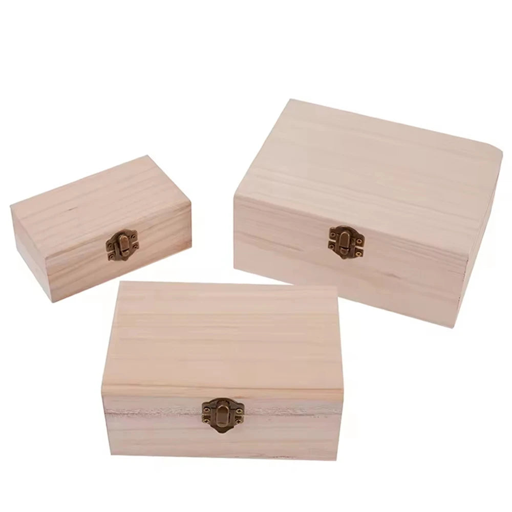1/3pcs Log Color Scotch Plain Wood Wooden Square Hinged Storage Boxes Craft Gift Box Handmade Case Box Storage Organization