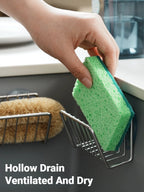 Stainless Steel Suction Cup Sponge Holder Drain Storage Caddy For Kitchen Sink Organization