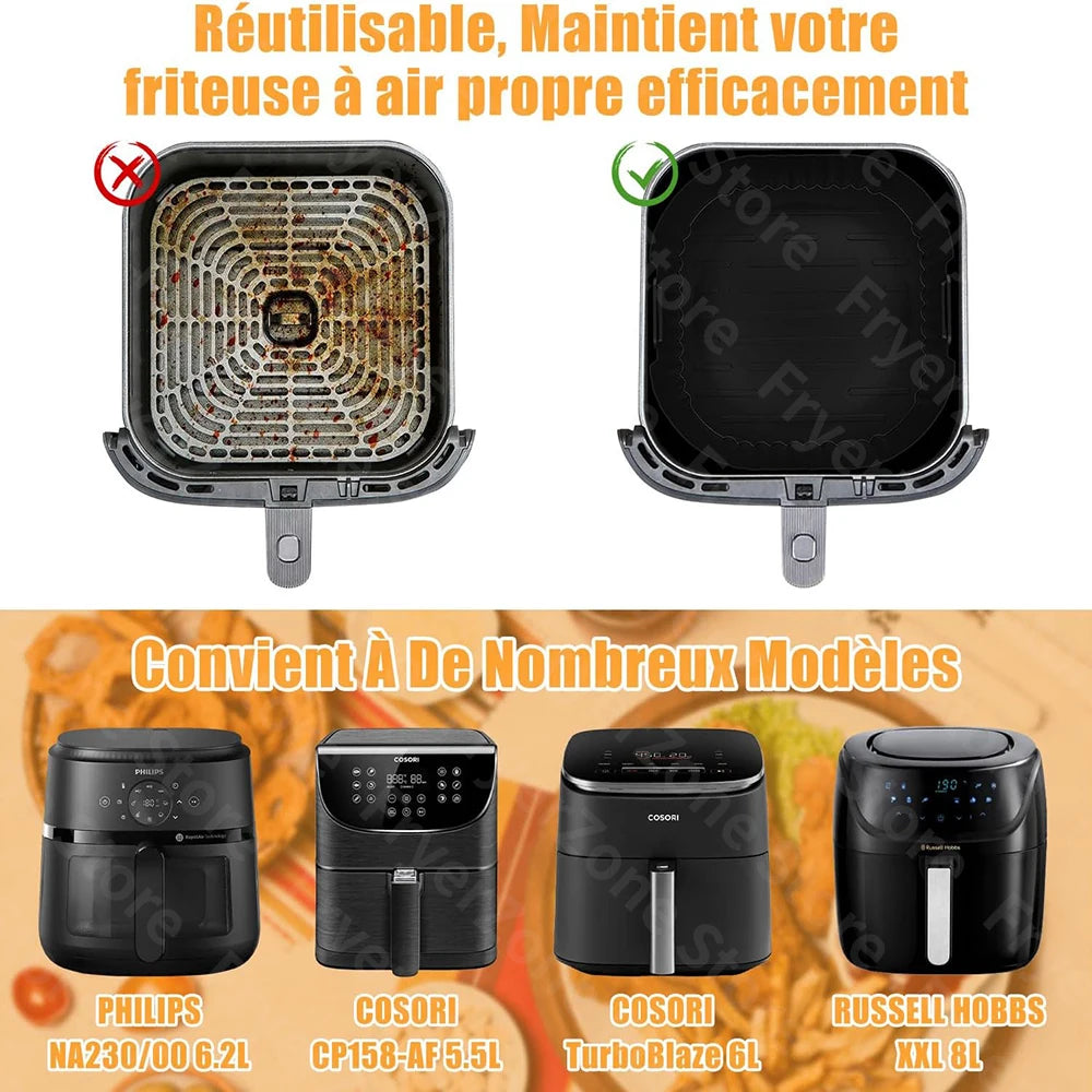 23cm Square Air Fryer Mould for Philips Series 2000 NA230/00 COSORI 5.5L/6L/6.2L Reusable Airfryer Accessories XXL