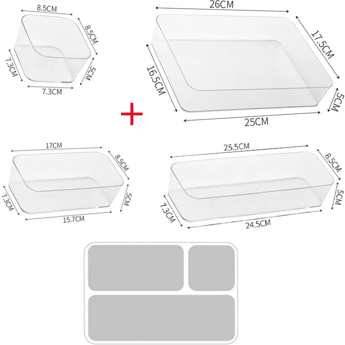 1-4PCS Desk Drawer Organizers Set Makeup Organizer Plastic Makeup Storage Clear Transparent Storage Box for Office Bathroom