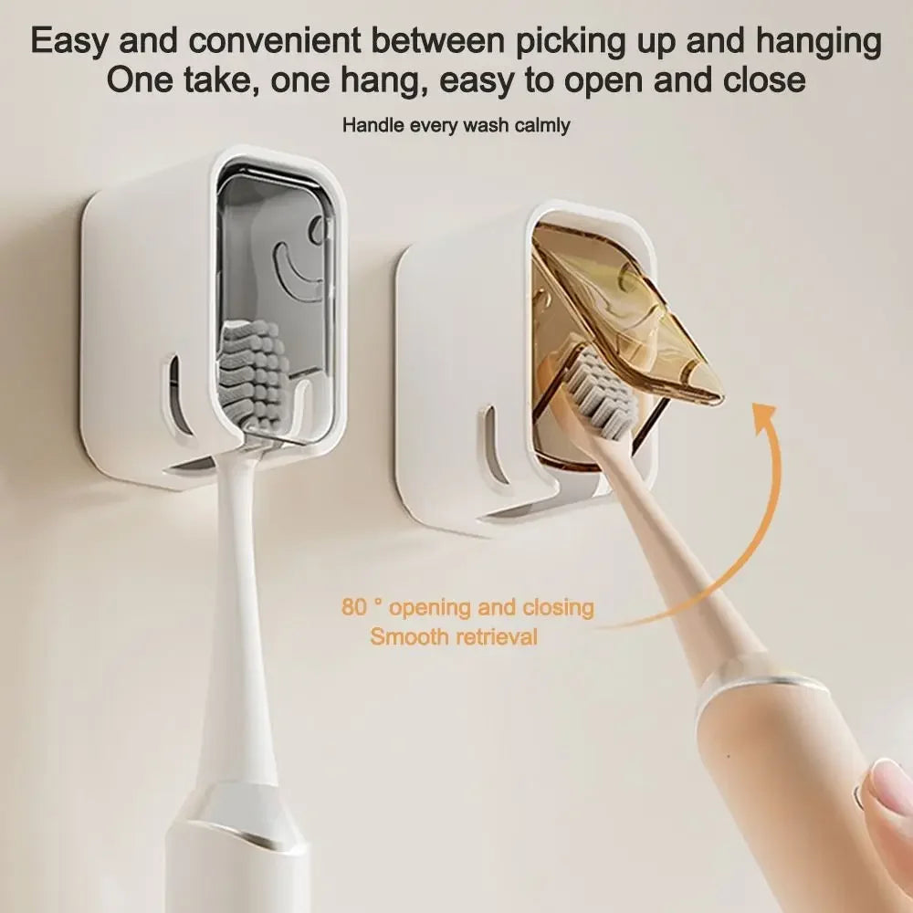 Portable Dustproof Toothbrush Holder Flip-top Wall Mounted Toothbrush Rack Toothbrush Storage Box