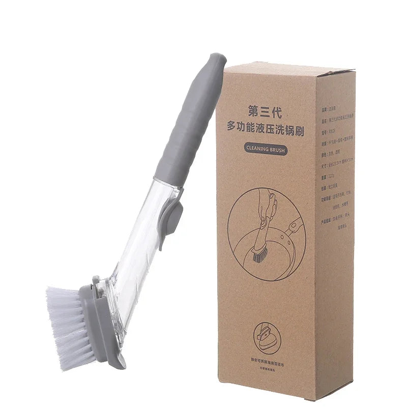 2-in-1 Kitchen Cleaning Brush with Long Handle Removable Sponge Dispenser Dishwashing Tool for Efficient Kitchen Hygiene