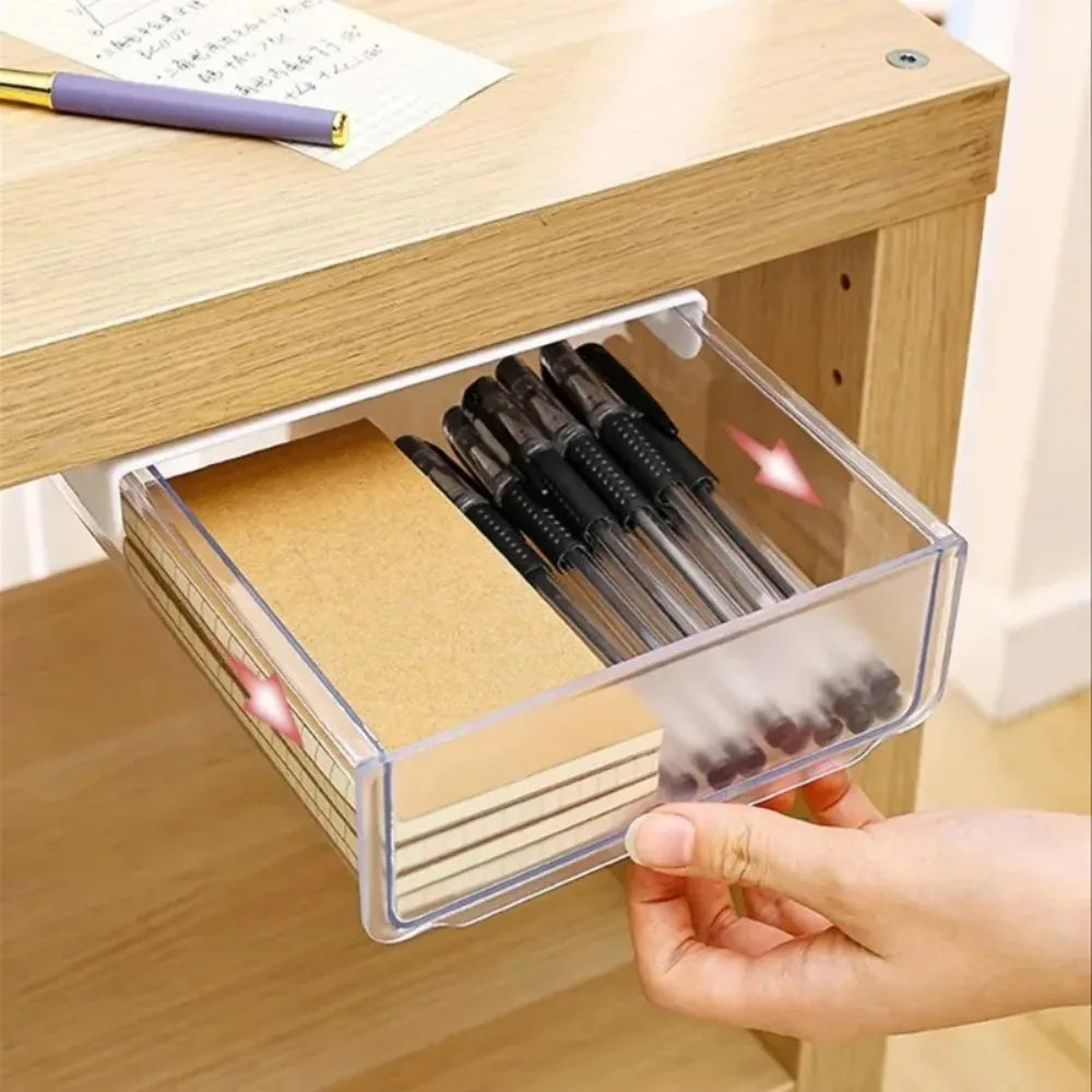 Undertable Drawer Storage Box Hidden Hanging Bedroom Dormitory Office Table Pasting Non Punching Table Bottom Sorting