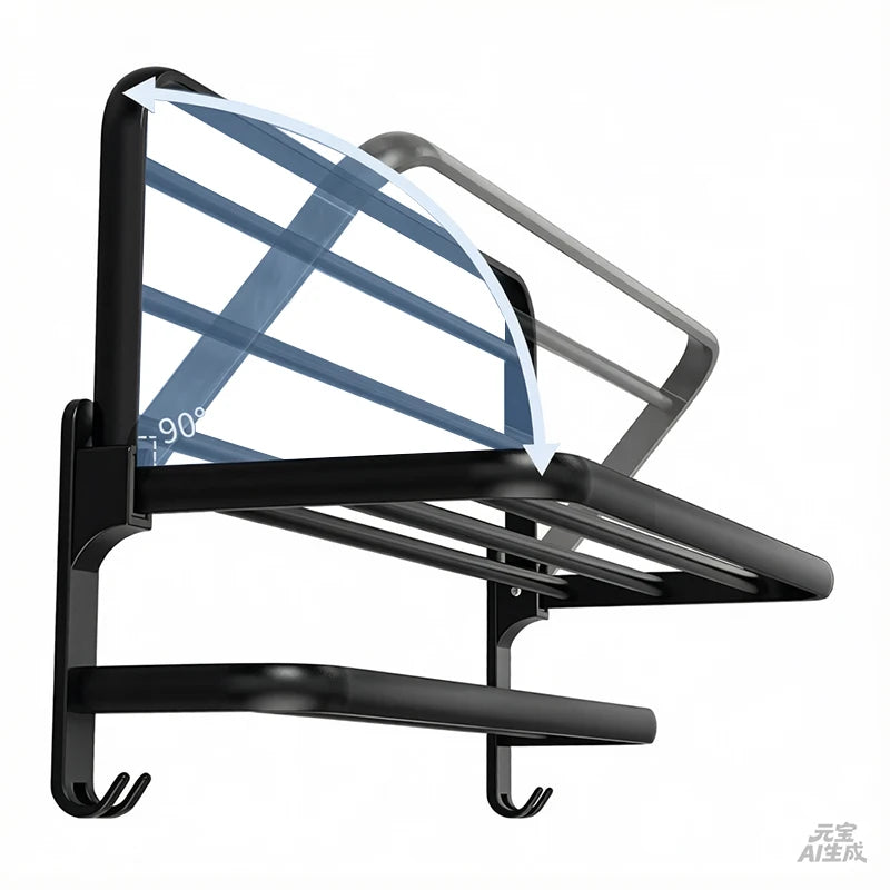 Homefish Foldable Towel Rack with Hooks Wall Mount Towel Rack Towel Storage Wall Mount for Bathroom Lavatory for Home
