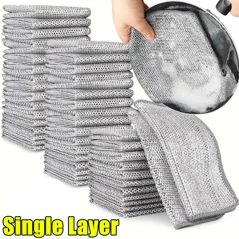 Wholesale Metal Steel Wire Rags Cloth Home Kitchen Pot Pan Dishwashing Double-sided Dishcloth Cleaning Cloths Towel Scrubber Rag