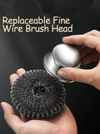 1/2 Pcs Stainless Steel Pot Brush With Handle, Heavy Duty Dish Scrubber Scouring Pad, Steel Wool Cleaning Brush, Suitable For Pots, Pans, Grill, Sink