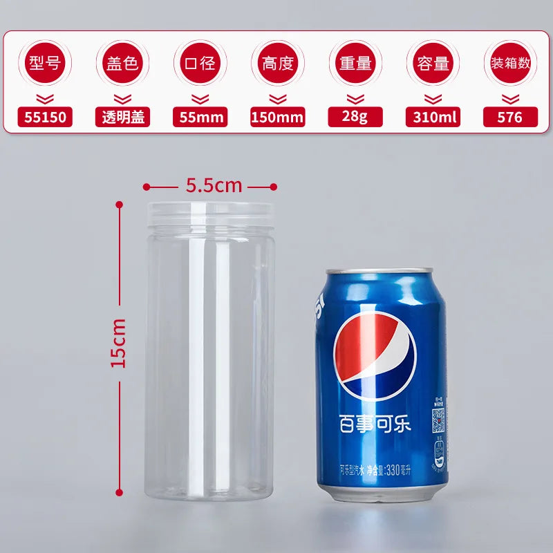 1PC Plastic Packing Bottle PET Clear Empty Seal Bottle Circular Bucket Storage Biscuit Jar Food Grade Sealed Cans Tank Container