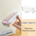 Large Capacity Transparent Pencil Box Plastic Stationery Case Crayon Pen Box Sketch Pencil Case Stacking Office Supplies Box New