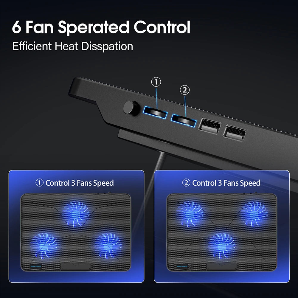 Coolcold 15.6-17.3inch Laptop Cooling Pad with 6 Quiet Fans,7 Height Wind Speed Adjustable,Laptop Cooer with Mobile Phone Holder