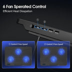 Coolcold 15.6-17.3inch Laptop Cooling Pad with 6 Quiet Fans,7 Height Wind Speed Adjustable,Laptop Cooer with Mobile Phone Holder