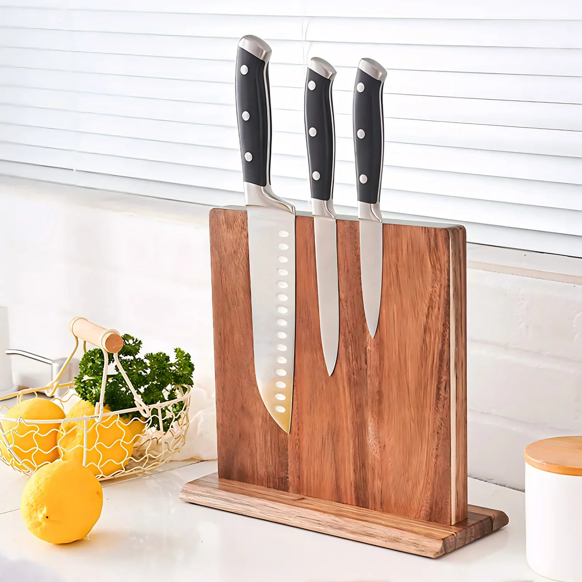 Acacia Wood Home Kitchen Magnetic Knife Block Holder Rack Magnetic Stands with Strong Enhanced Magnets