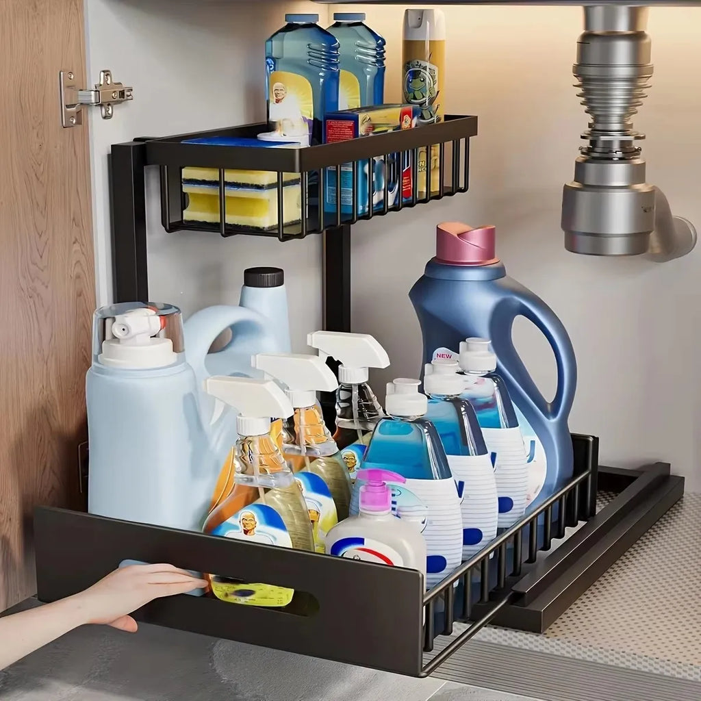 2-story Kitchen Sink Storage Containers, Push-pull Cabinet Organizer, Kitchen And Bathroom Organizers And Storage