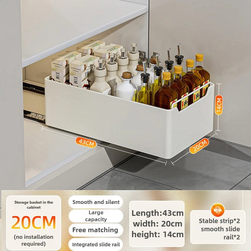 New Kitchen Storage Rack with Slide Rails Pull-out Kitchen Drawer Type Storage Tray Spice Box Storage Shelf Cabinets Organizer
