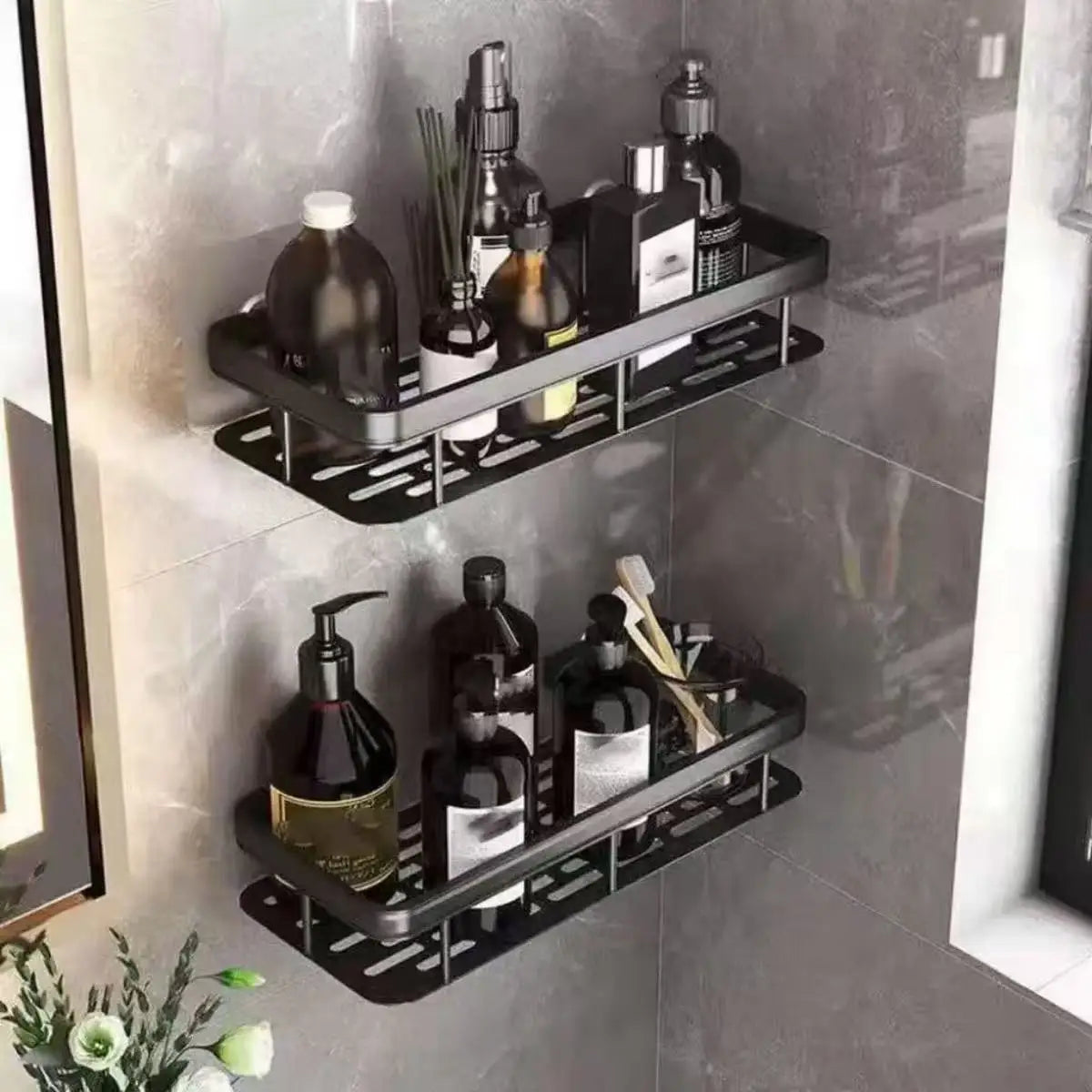 2PCS Bathroom Shelf Kitchen Storage Organizer ABS Shampoo Rack Shower Shelf Bathroom Accessories No Drill Shelf
