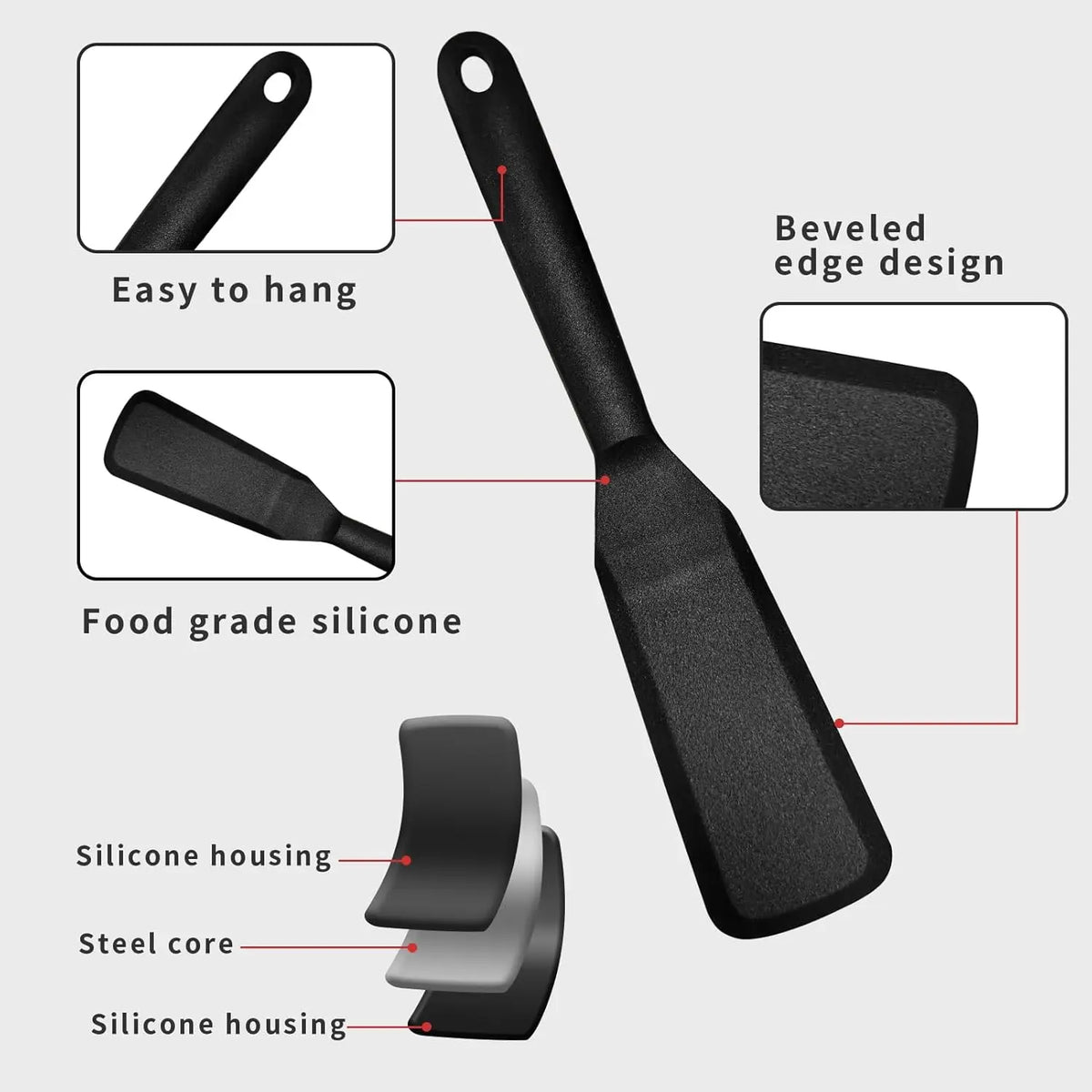 1Pcs Food-Grade Silicone Thin Spatula, Heat-Resistant Non-Scratch Tool for Omelette Pancake Steaks Eggs Nonstick Cookware