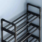 Black Simple Multi-Layer Elevated Shoe Rack, Space Saving Entryway Shoe Storage Shelf for Home Dormitory Rental House