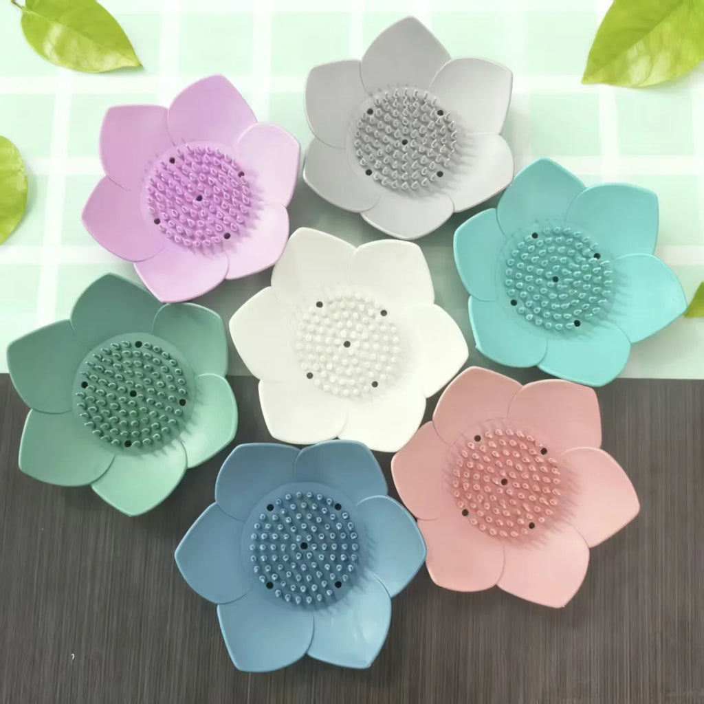 1pcs Bathroom Soap Box Lotus Design Soap Holder Silicone Soap Box Drain Box Bathroom Accessories