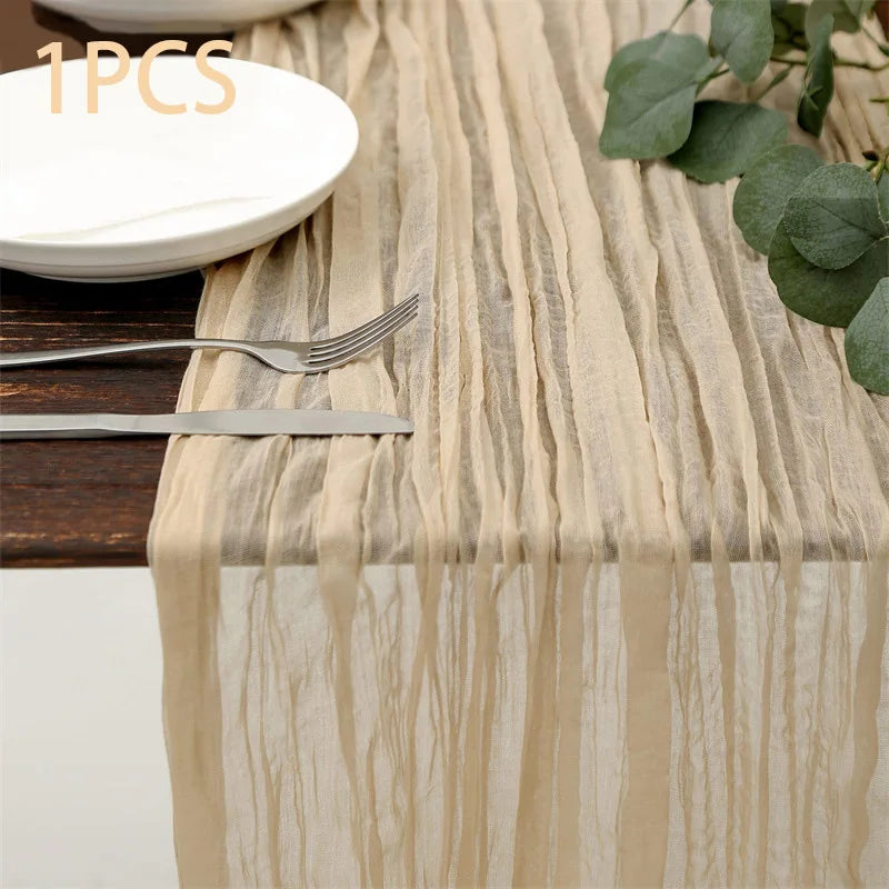 90x400CM Semi-Sheer Gauze Table Runner For Wedding Reception Sheer Bridal Shower Birthday Party Banquet Xmas Table Decoration