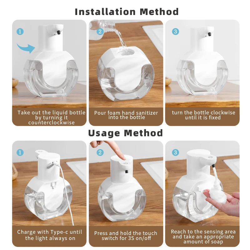 Automatic sensor soap dispenser, foam hand washing device, portable soap bottle, soap distribution device, in bathroom