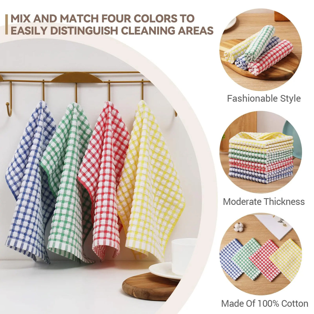 3/5PCSKitchen Dishcloths 100% Cotton Kitchen Dish Cloths for Washing Dishes Scrubbing Wash Cloths Dish Towels Sets (Mix Color)