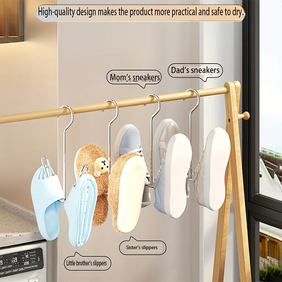 Stainless Steel Shoe Rack Hanger, Metal Hanging Shoe Organizer, Space Saving Drying Rack With Hook For Closet Rod, Silver
