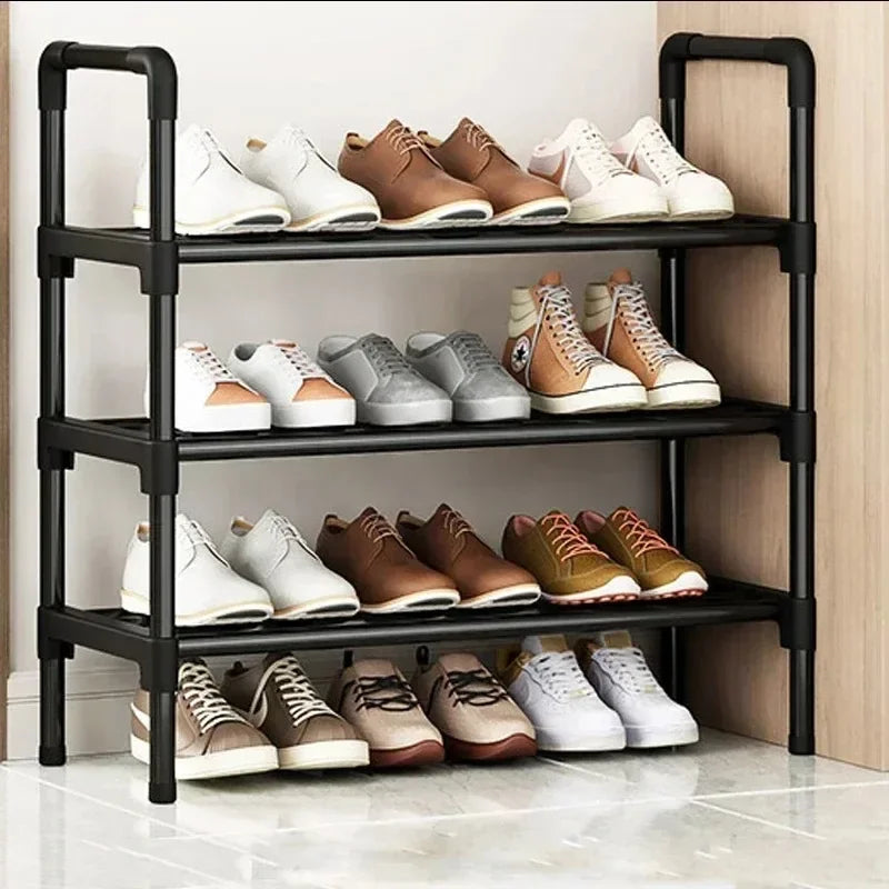 Black Simple Multi-Layer Elevated Shoe Rack, Space Saving Entryway Shoe Storage Shelf for Home Dormitory Rental House