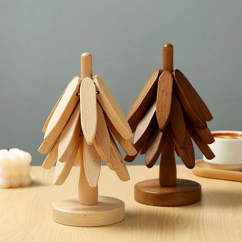 Natural Wooden Tree Trivets Wood Christmas Tree Coaster Set Anti Scald Heat Resistant Table Mat Coaster Wood Placemats Pot
