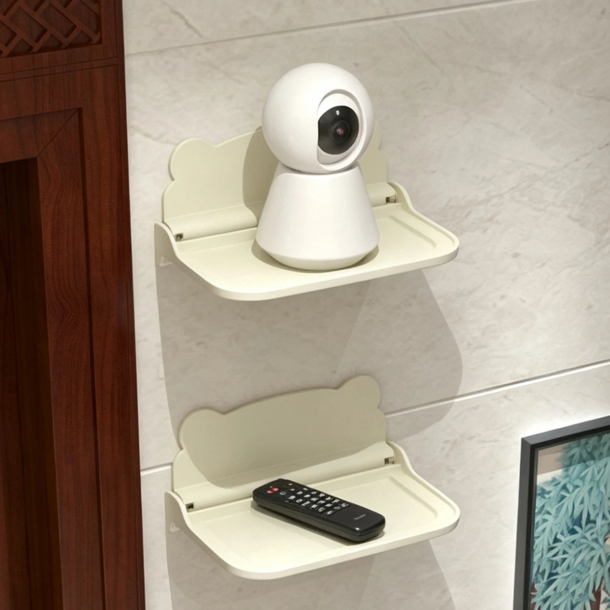 Multi functional non perforated foldable storage rack saves space, phone holder, WiFi router storage tray, bathroom storage rack