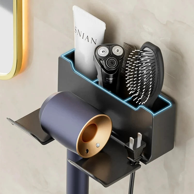 Wall Mounted Hair Dryer Holder For Dyson Bathroom Shelf Without Drilling Plastic Hair Dryer Stand Bathroom Organizer