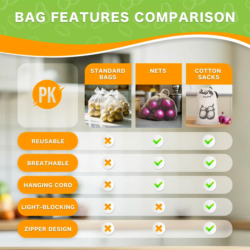 Onion Bag Potato Bag Vegetable Storage Bags Reusable Potatoes Storage Bags With Light-Blocking Liner Drawstring For Vegetable